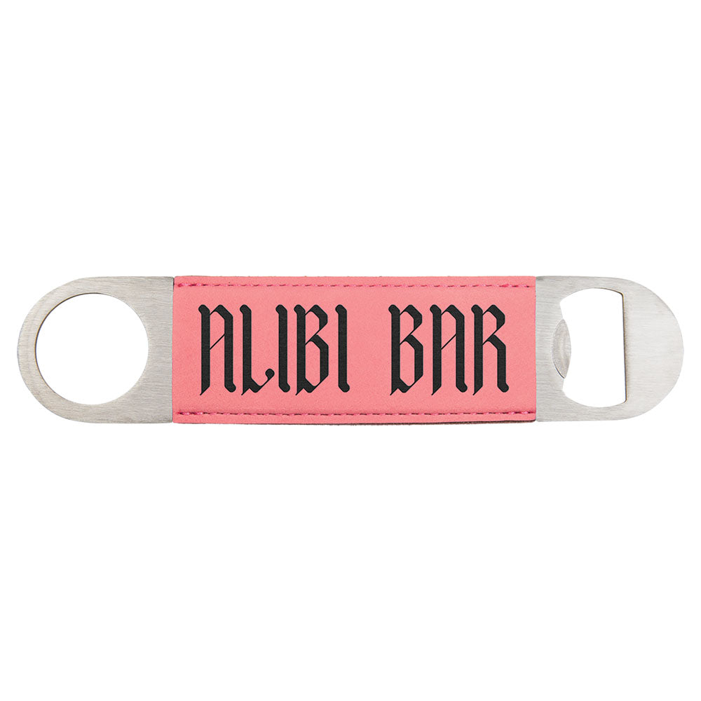 Personalized Laser Engraved 1 1/2" x 7" Pink  Leatherette Bottle Opener