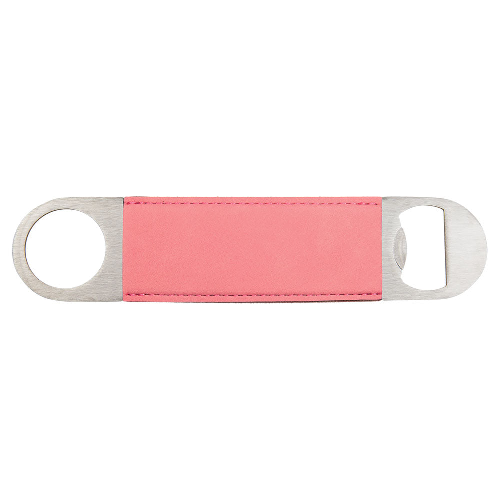 Personalized Laser Engraved 1 1/2" x 7" Pink  Leatherette Bottle Opener