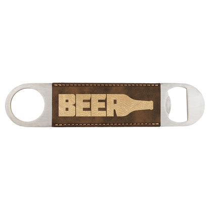 Personalized Laser Engraved 1 1/2" x 7" Rustic/Gold  Leatherette Bottle Opener