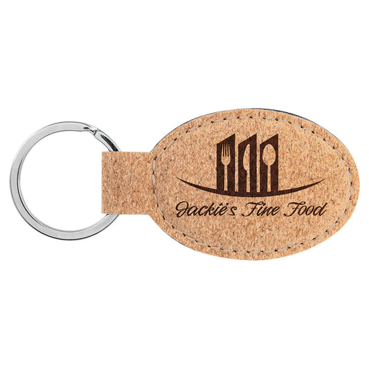 Personalized Laser Engraved 3" x 1 3/4" Cork Oval Keychain