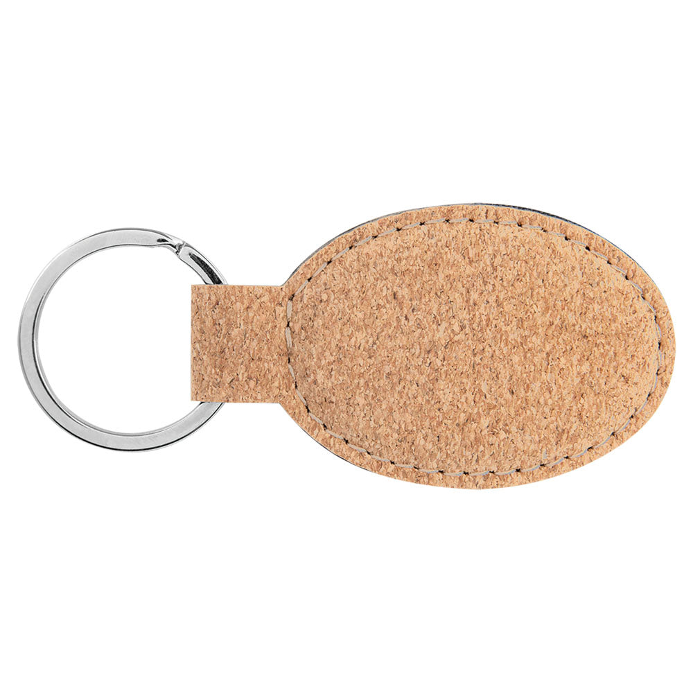 Personalized Laser Engraved 3" x 1 3/4" Cork Oval Keychain