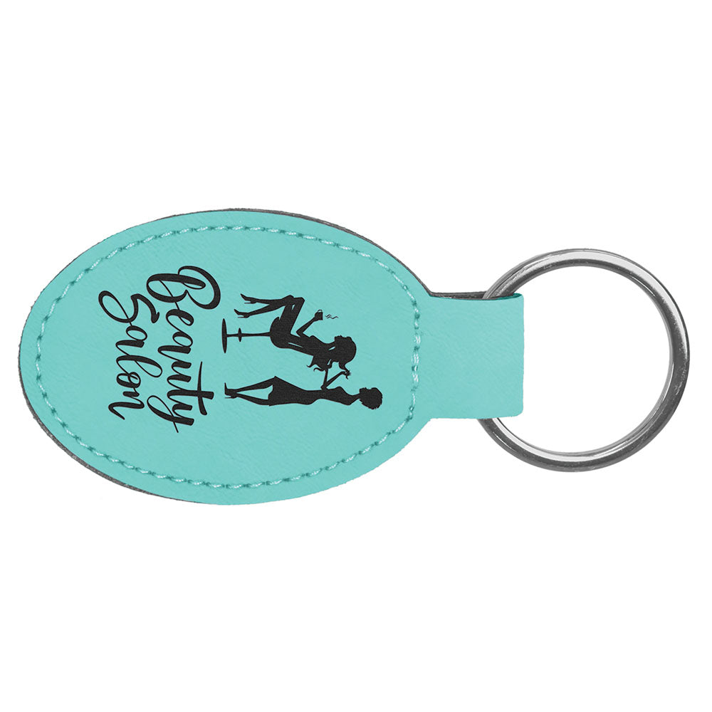 Personalized Laser Engraved 3" x 1 3/4" Teal  Leatherette Oval Keychain