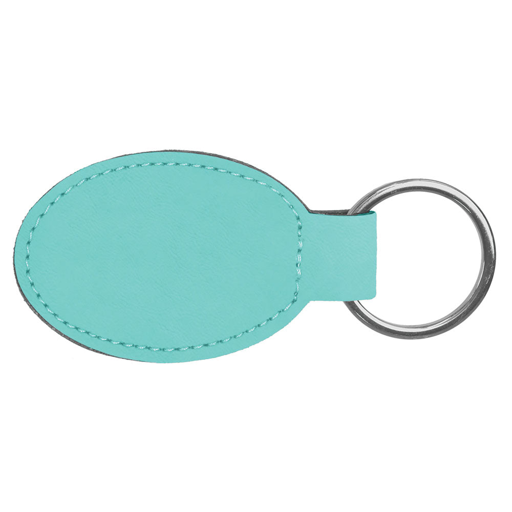 Personalized Laser Engraved 3" x 1 3/4" Teal  Leatherette Oval Keychain