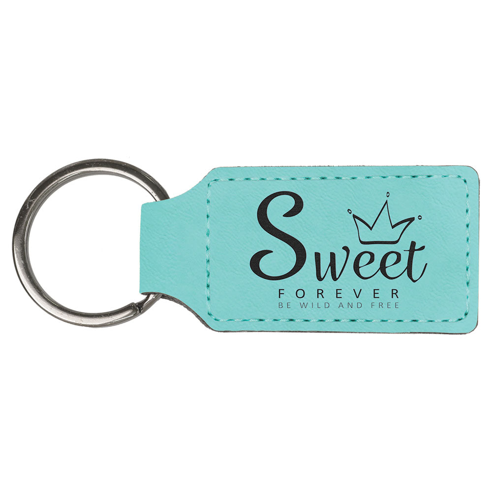 Personalized Laser Engraved 2 3/4" x 1 1/4" Teal  Leatherette Rectangle Keychain