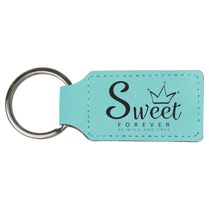 Personalized Laser Engraved 2 3/4" x 1 1/4" Teal  Leatherette Rectangle Keychain