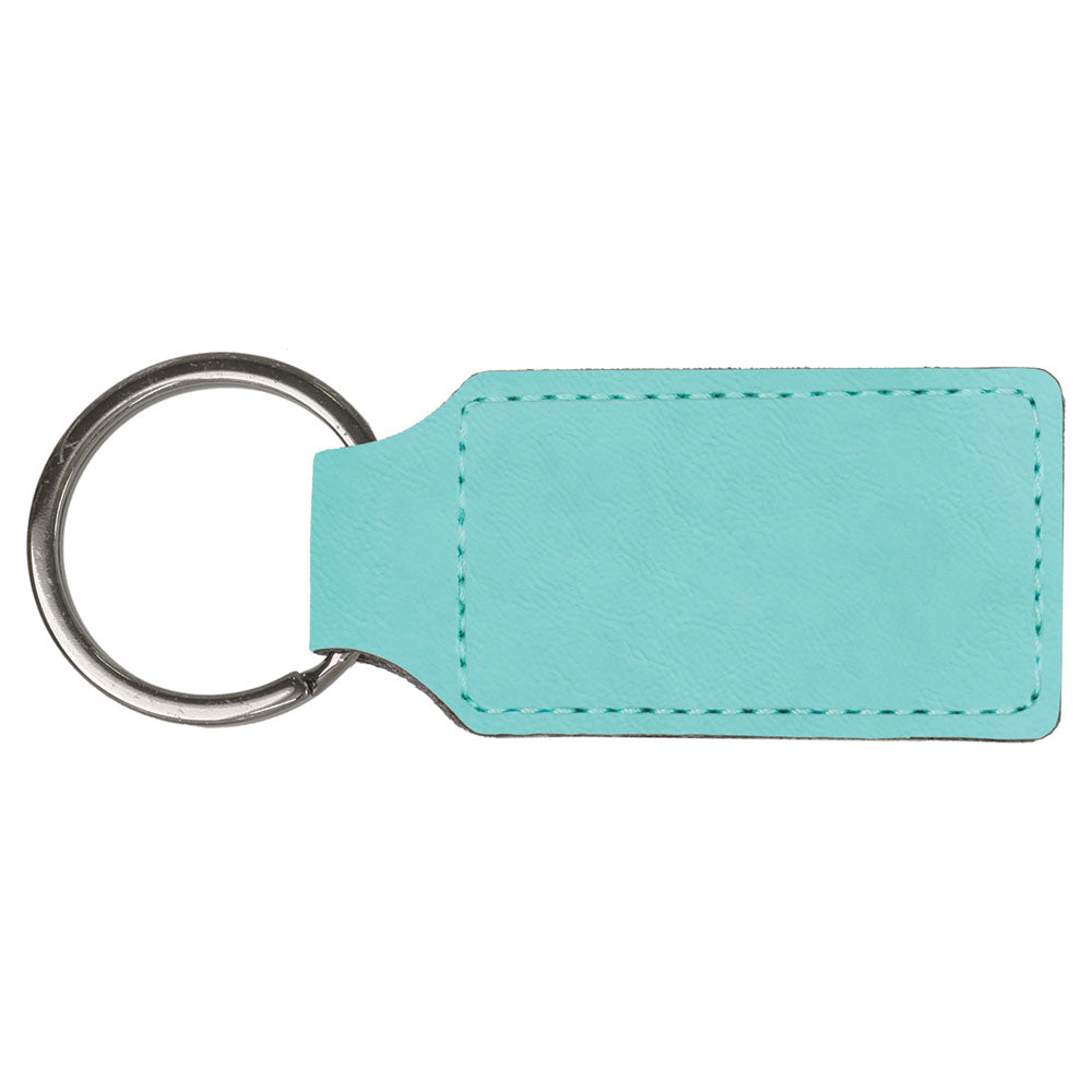 Personalized Laser Engraved 2 3/4" x 1 1/4" Teal  Leatherette Rectangle Keychain