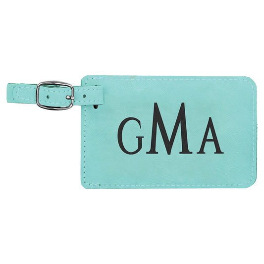 Personalized Laser Engraved 4 1/4" x 2 3/4" Teal  Leatherette Luggage Tag