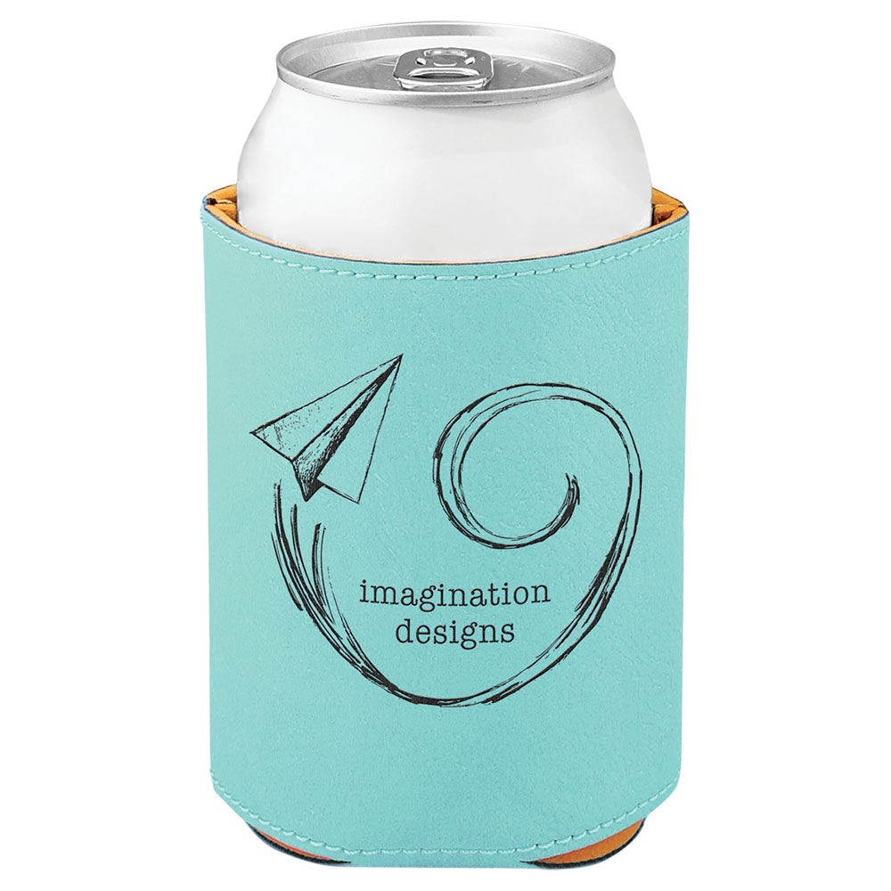 Personalized Laser Engraved 3 3/4" Teal  Leatherette Beverage Holder