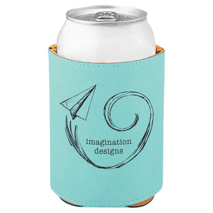 Personalized Laser Engraved 3 3/4" Teal  Leatherette Beverage Holder