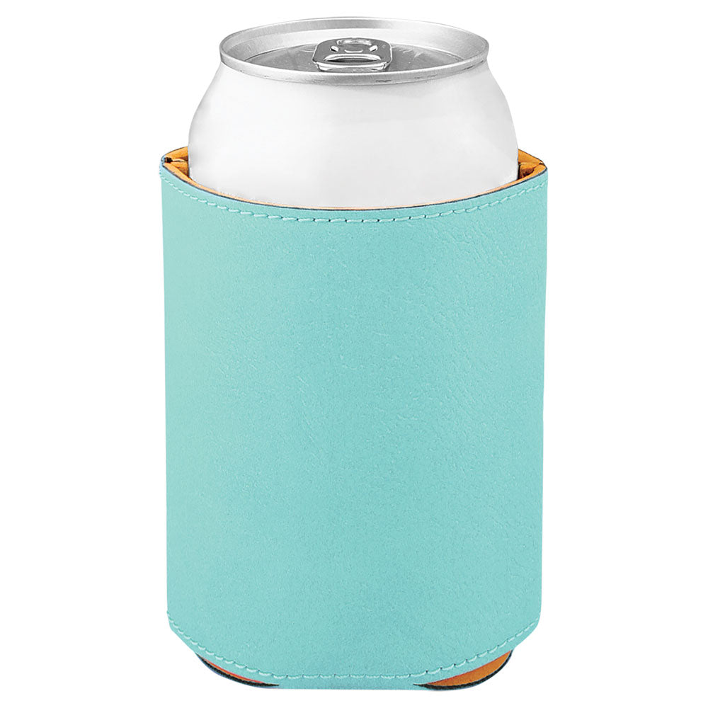 Personalized Laser Engraved 3 3/4" Teal  Leatherette Beverage Holder