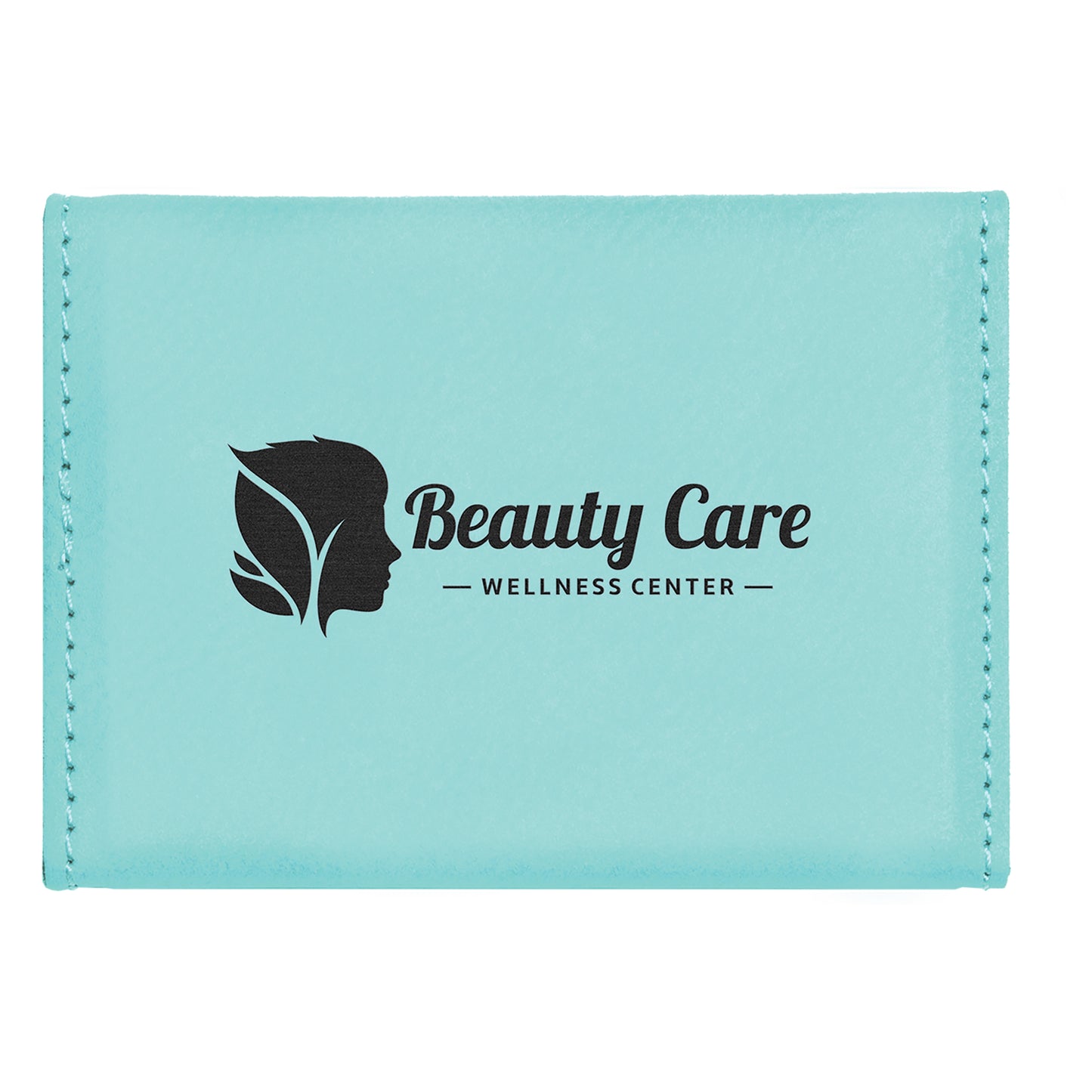  Personalized Laser Engraved 3 3/4" x 2 3/4" Teal Leatherette Hard Business Card Holder