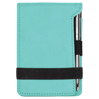 Personalized Laser Engraved 3 1/4" x 4 3/4" Teal Leatherette Mini Notepad with Pen