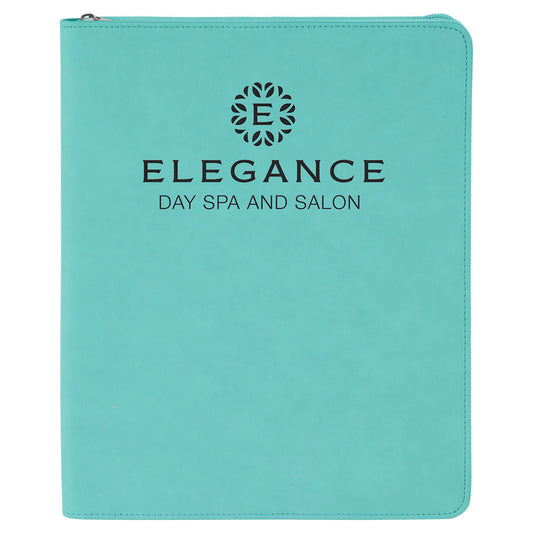 Personalized Laser Engraved 9 1/2" x 12" Teal with Zipper  Leatherette Portfolio with Notepad