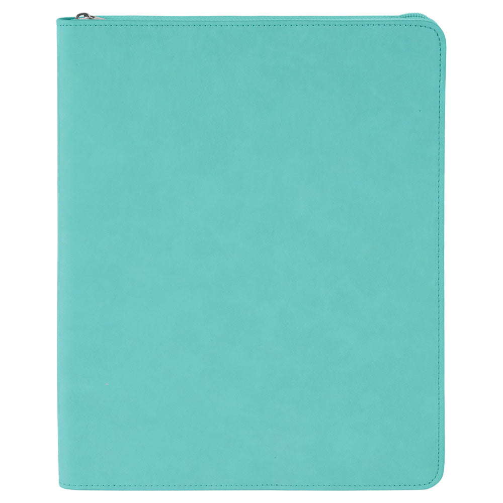 Personalized Laser Engraved 9 1/2" x 12" Teal with Zipper  Leatherette Portfolio with Notepad