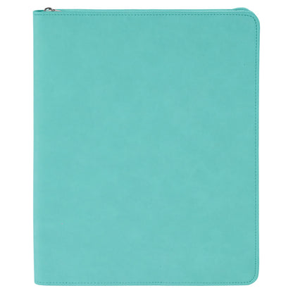 Personalized Laser Engraved 9 1/2" x 12" Teal with Zipper  Leatherette Portfolio with Notepad