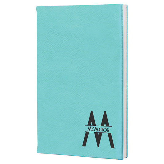 Personalized Laser Engraved 5 1/4" x 8 1/4" Teal  Leatherette Journal