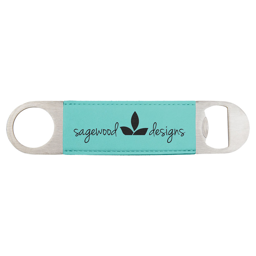 Personalized Laser Engraved 1 1/2" x 7" Teal  Leatherette Bottle Opener