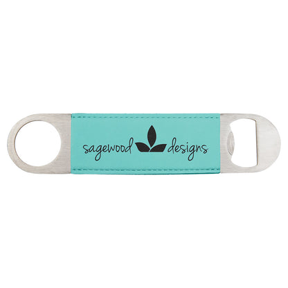 Personalized Laser Engraved 1 1/2" x 7" Teal  Leatherette Bottle Opener