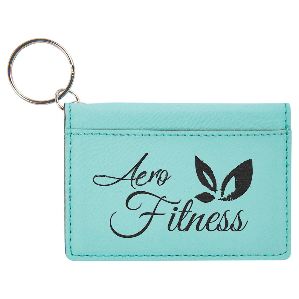 Personalized Laser Engraved 4 1/4" x 3" Teal  Leatherette Keychain ID Holder