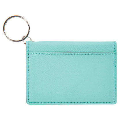 Personalized Laser Engraved 4 1/4" x 3" Teal  Leatherette Keychain ID Holder