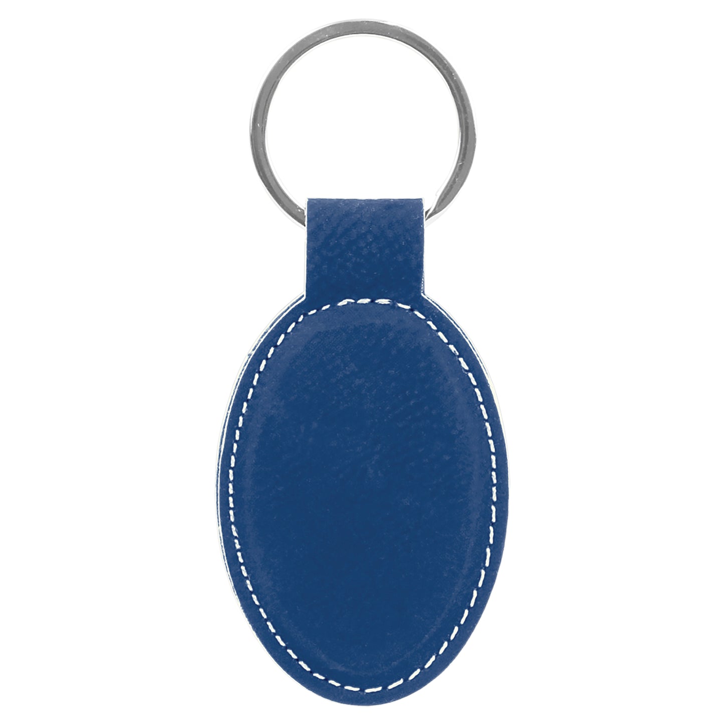 Personalized Laser Engraved 3" x 1 3/4" Blue/Silver  Leatherette Oval Keychain