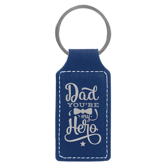 Personalized Laser Engraved 2 3/4" x 1 1/4" Blue/Silver  Leatherette Rectangle Keychain