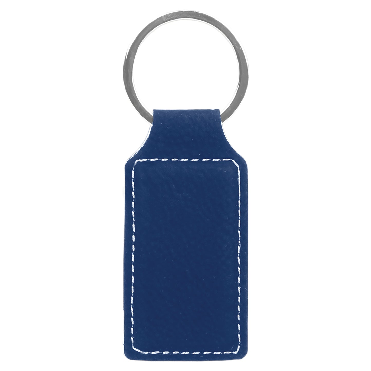 Personalized Laser Engraved 2 3/4" x 1 1/4" Blue/Silver  Leatherette Rectangle Keychain