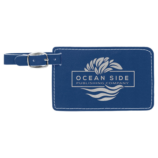 Personalized Laser Engraved 4 1/4" x 2 3/4" Blue/Silver  Leatherette Luggage Tag