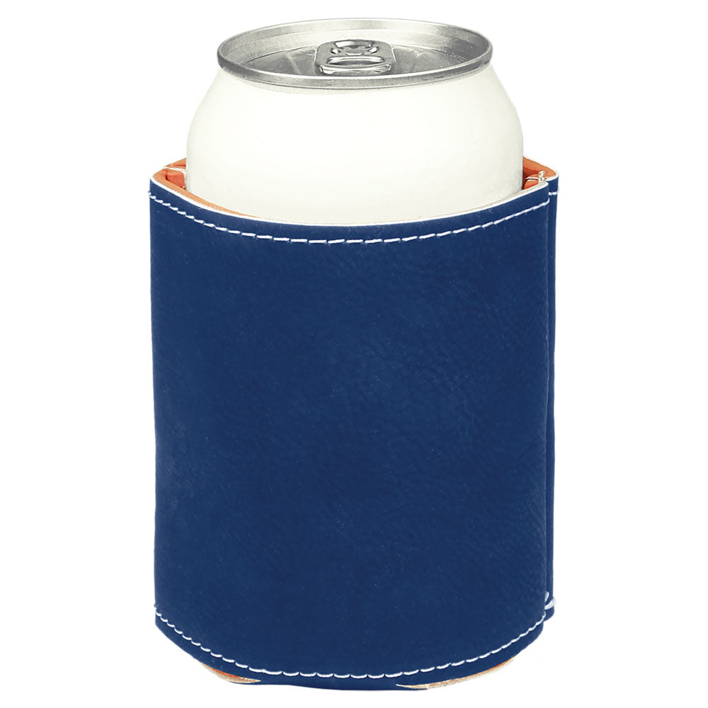 Personalized Laser Engraved 3 3/4" Blue/Silver  Leatherette Beverage Holder