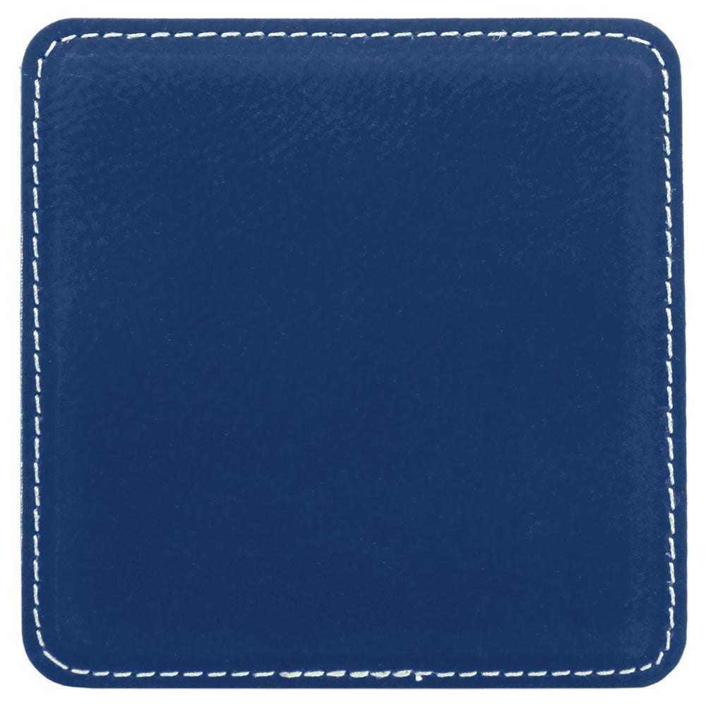 Personalized Laser Engraved 4" x 4" Square Blue/Silver  Leatherette Coaster