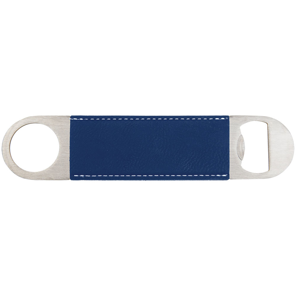 Personalized Laser Engraved 1 1/2" x 7" Blue/Silver  Leatherette Bottle Opener