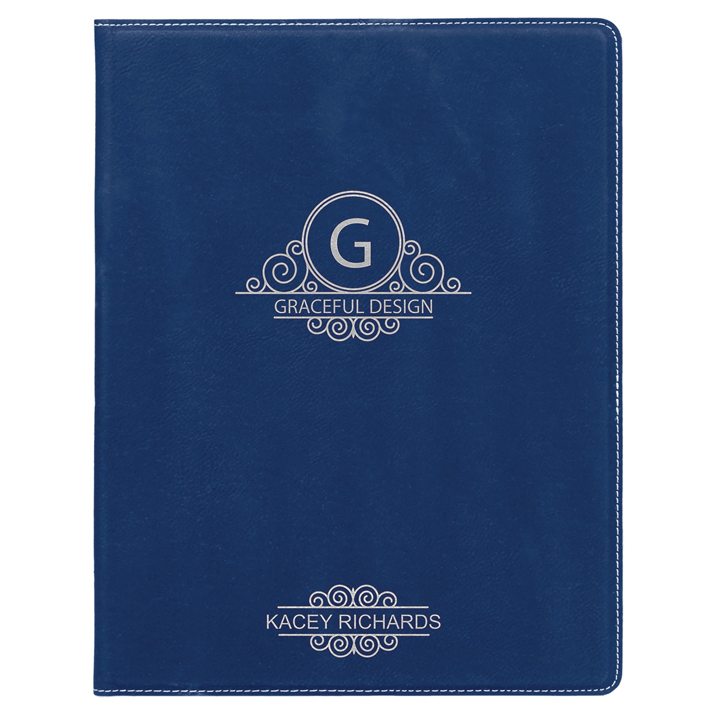 Personalized Laser Engraved 7" x 9" Blue/Silver Laserable Leatherette Small Portfolio with Notepad