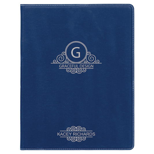 Personalized Laser Engraved 7" x 9" Blue/Silver Laserable Leatherette Small Portfolio with Notepad