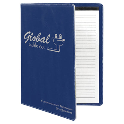 Personalized Laser Engraved 7" x 9" Blue/Silver Laserable Leatherette Small Portfolio with Notepad