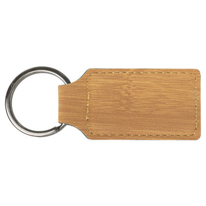 Personalized Laser Engraved 2 3/4" x 1 1/4" Bamboo  Leatherette Rectangle Keychain