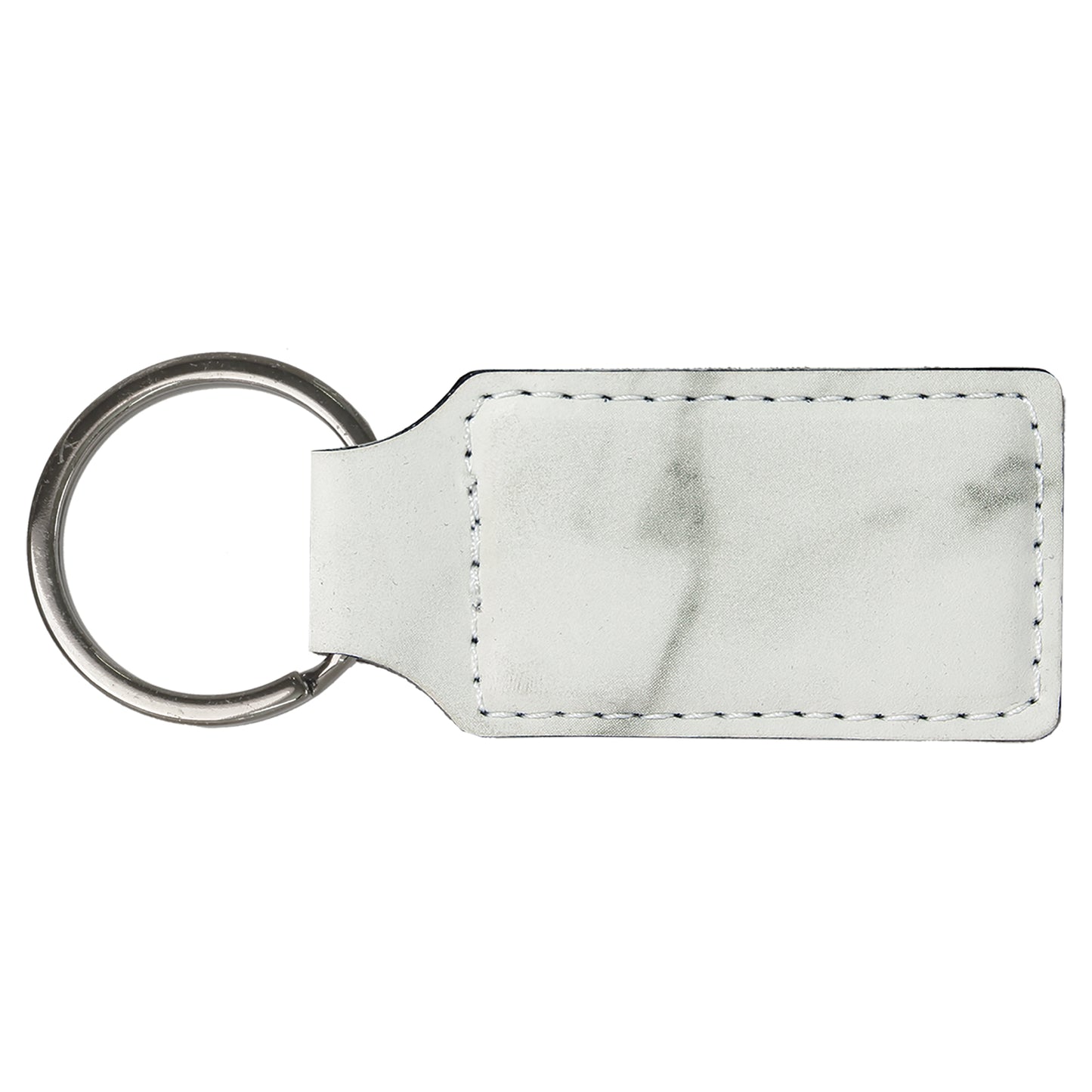 Personalized Laser Engraved 2 3/4" x 1 1/4" White Marble  Leatherette Rectangle Keychain