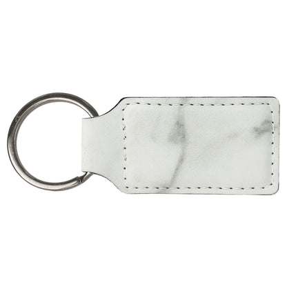 Personalized Laser Engraved 2 3/4" x 1 1/4" White Marble  Leatherette Rectangle Keychain