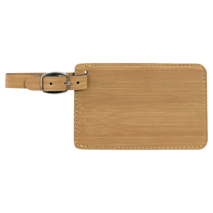 Personalized Laser Engraved 4 1/4" x 2 3/4" Bamboo  Leatherette Luggage Tag