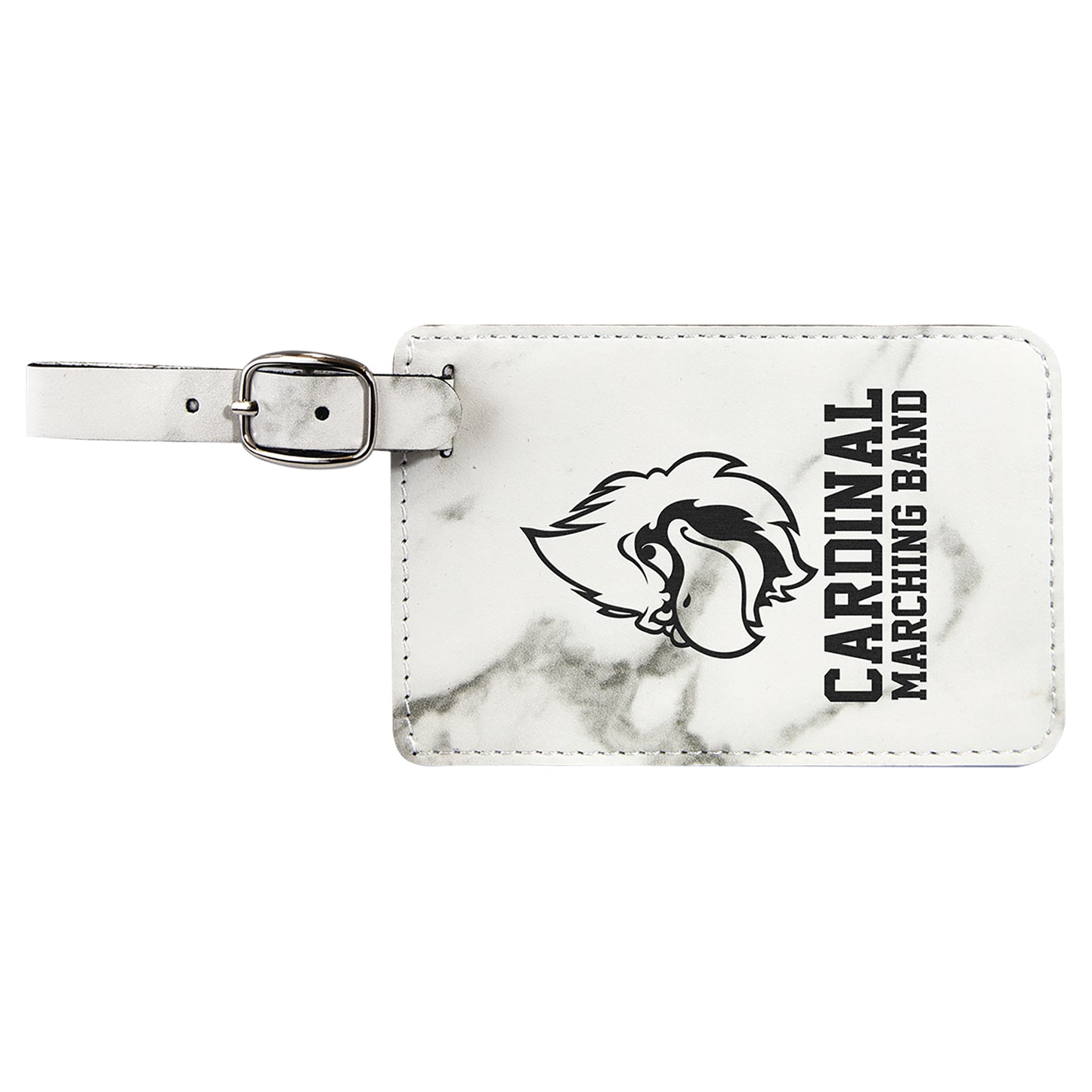 Personalized Laser Engraved 4 1/4" x 2 3/4" White Marble  Leatherette Luggage Tag