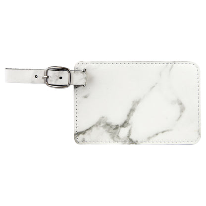 Personalized Laser Engraved 4 1/4" x 2 3/4" White Marble  Leatherette Luggage Tag