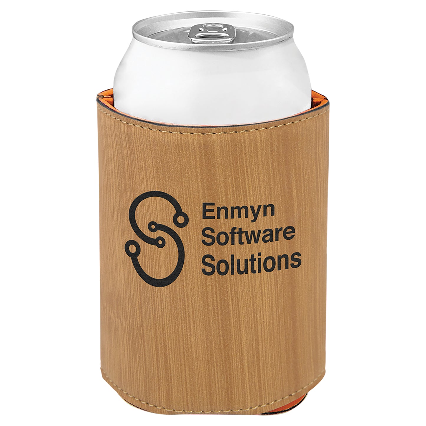 Personalized Laser Engraved 3 3/4" Bamboo  Leatherette Beverage Holder