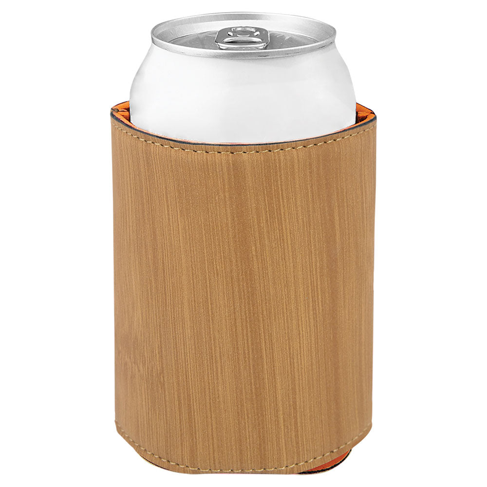 Personalized Laser Engraved 3 3/4" Bamboo  Leatherette Beverage Holder