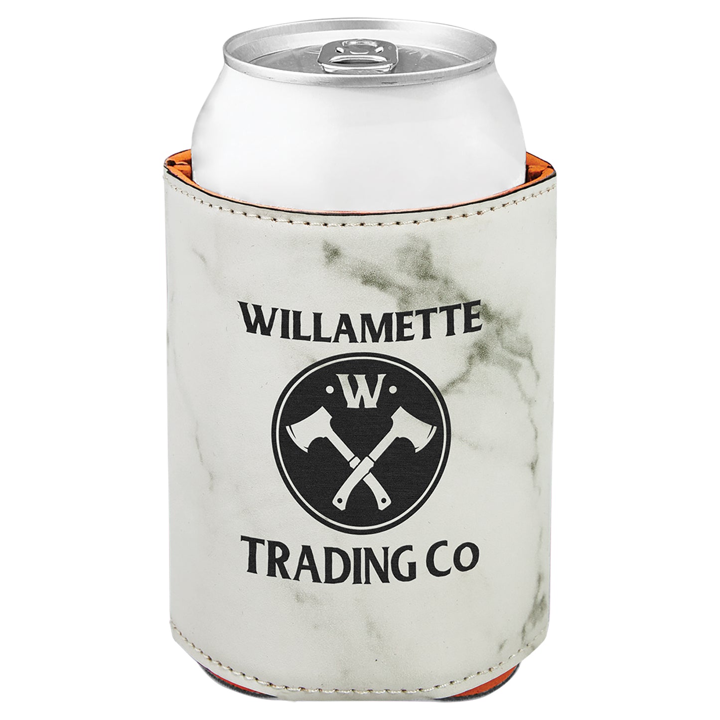 Personalized Laser Engraved 3 3/4" White Marble  Leatherette Beverage Holder