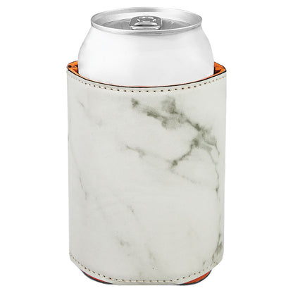 Personalized Laser Engraved 3 3/4" White Marble  Leatherette Beverage Holder