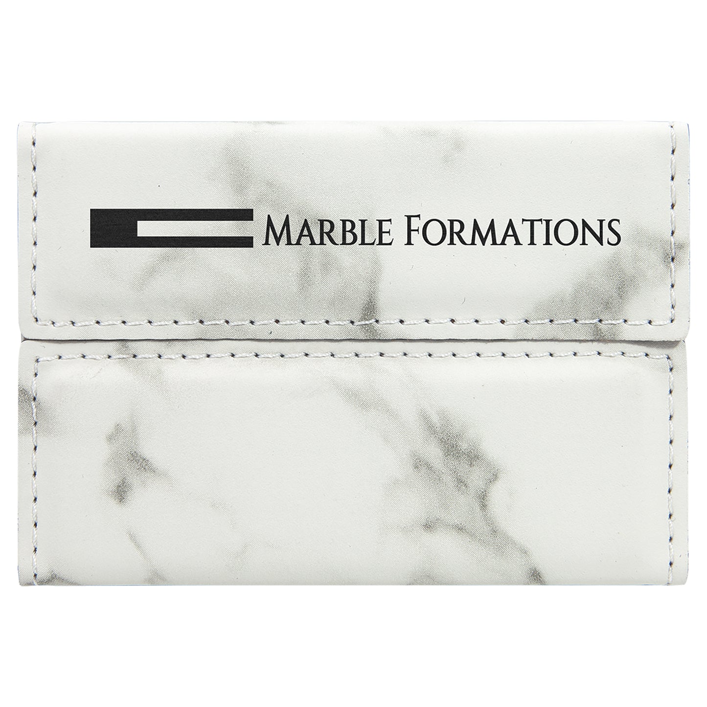  Personalized Laser Engraved 3 3/4" x 2 3/4" White Marble Leatherette Hard Business Card Holder