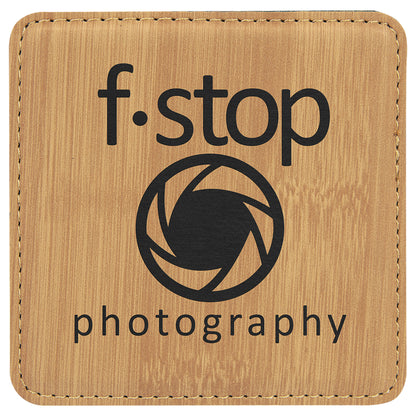 Personalized Laser Engraved 4" x 4" Square Bamboo  Leatherette Coaster