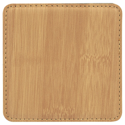 Personalized Laser Engraved  Bamboo Square Leatherette Coaster