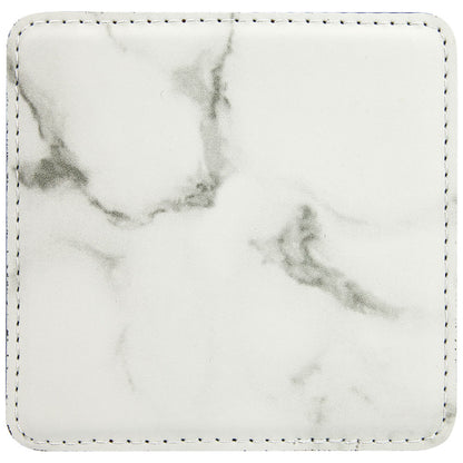 Personalized Laser Engraved 4" x 4" Square White Marble  Leatherette Coaster