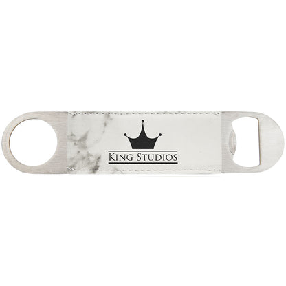 Personalized Laser Engraved 1 1/2" x 7" White Marble  Leatherette Bottle Opener