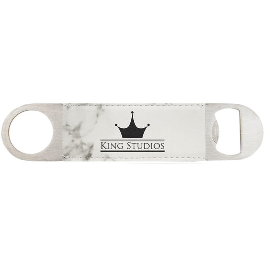 Personalized Laser Engraved 1 1/2" x 7" White Marble  Leatherette Bottle Opener